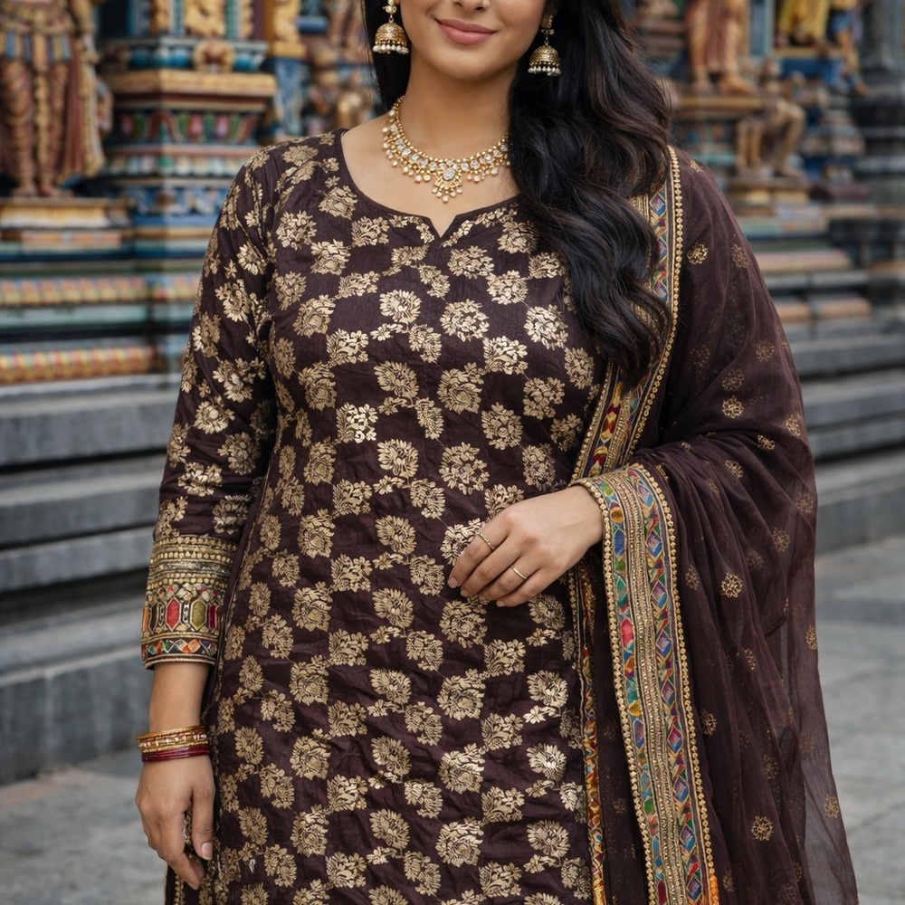 YNS Generic Brown and Gold Long Sleeve Dress